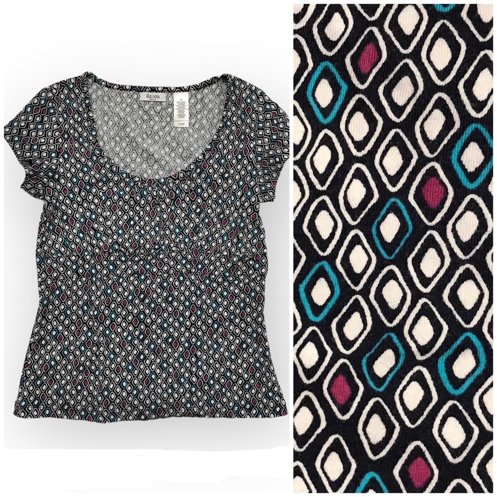 Liz & Co. Geometric Print Top, Claiborne Retro Y2K Casual Office Petite Small